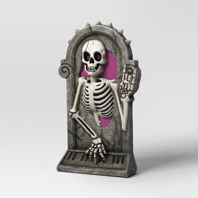 26" Light and Sound Rewind Skeleton Tombstone Halloween Decorative Prop - Hyde