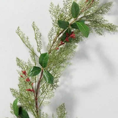 6' Faux Cedar & Magnolia Leaf with Winterberries Christmas Garland - Hearth & Hand with Magnolia