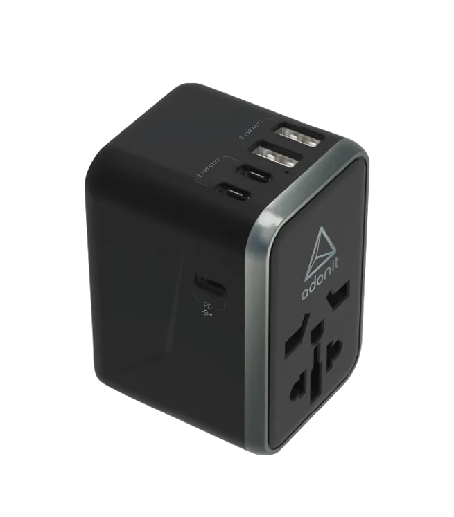 ADONIT Universal Travel Adapter 3C2A - International Wall Charger PD 65W (3 USB-C   2 USB-A) - Black