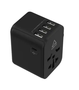 ADONIT Universal Travel Adapter 4A1C - International Wall Charger PD 30W (4 USB-A   1 USB-C) - Black