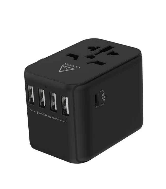 ADONIT Universal Travel Adapter 4A1C - International Wall Charger PD 30W (4 USB-A   1 USB-C) - Black