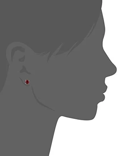 Amazon Essentials Sterling Silver Round Created Ruby Birthstone Stud Earrings (July)