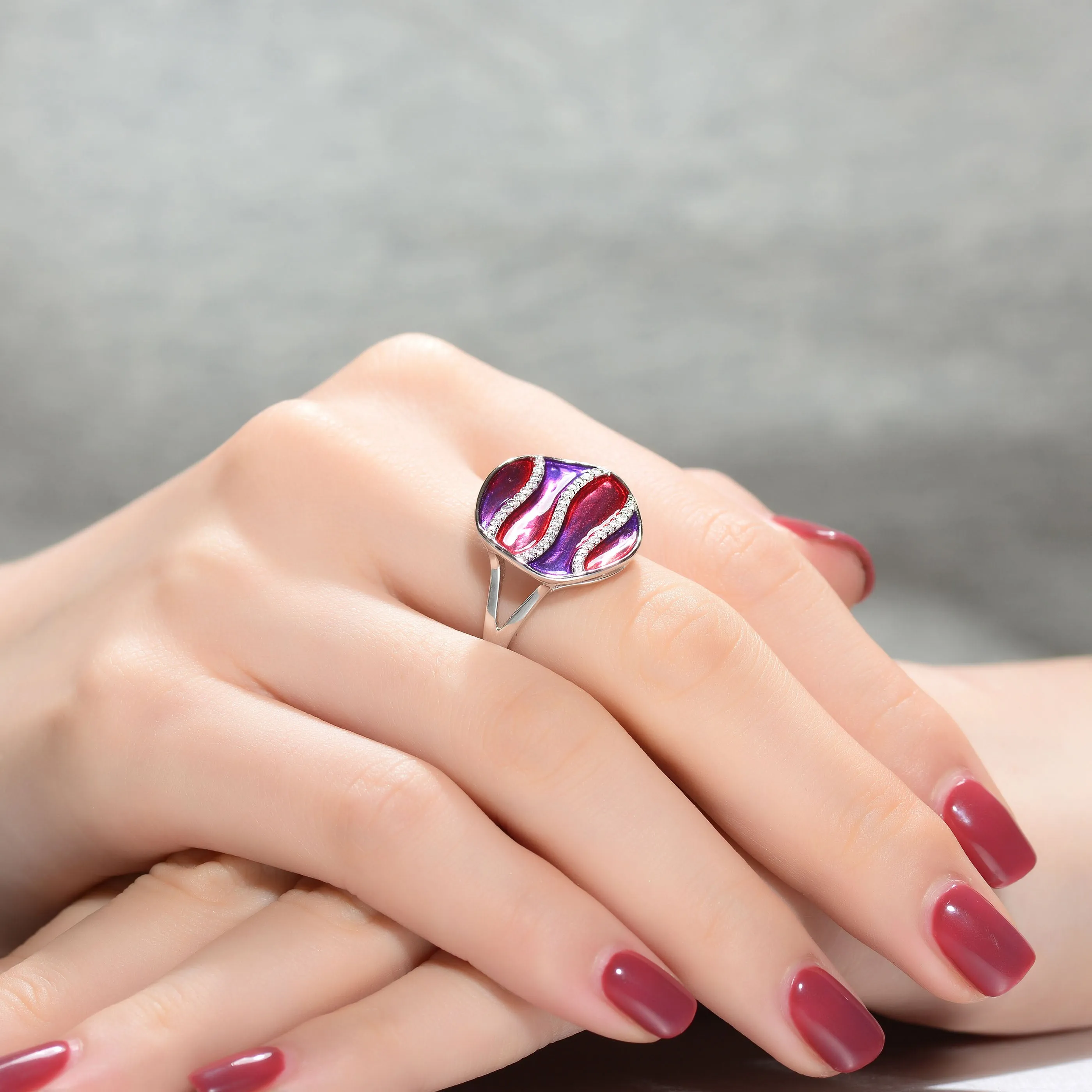 Anne Red-Purple Enamel Ring Size 7