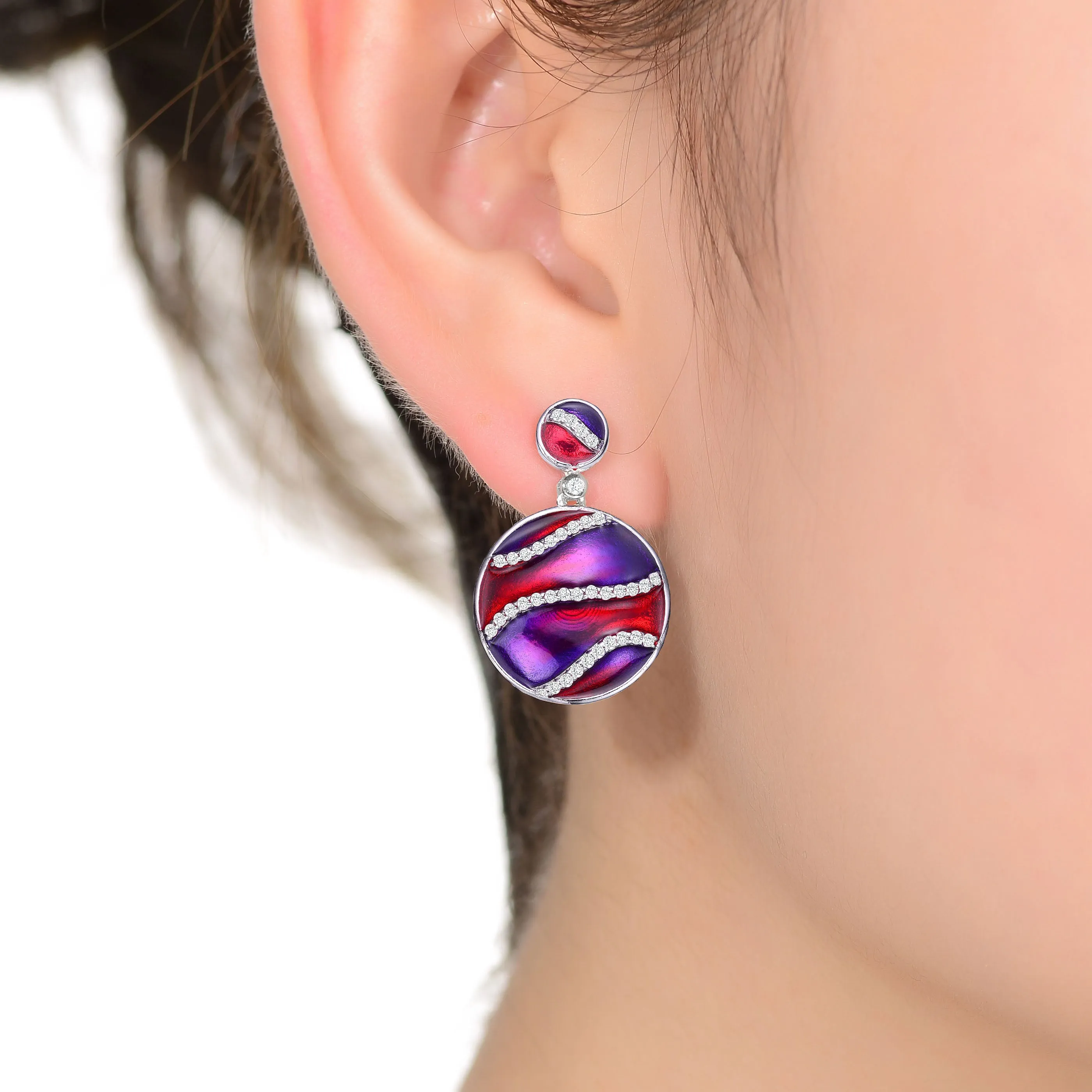 Anne Red-Purple Swirl Enamel Earrings