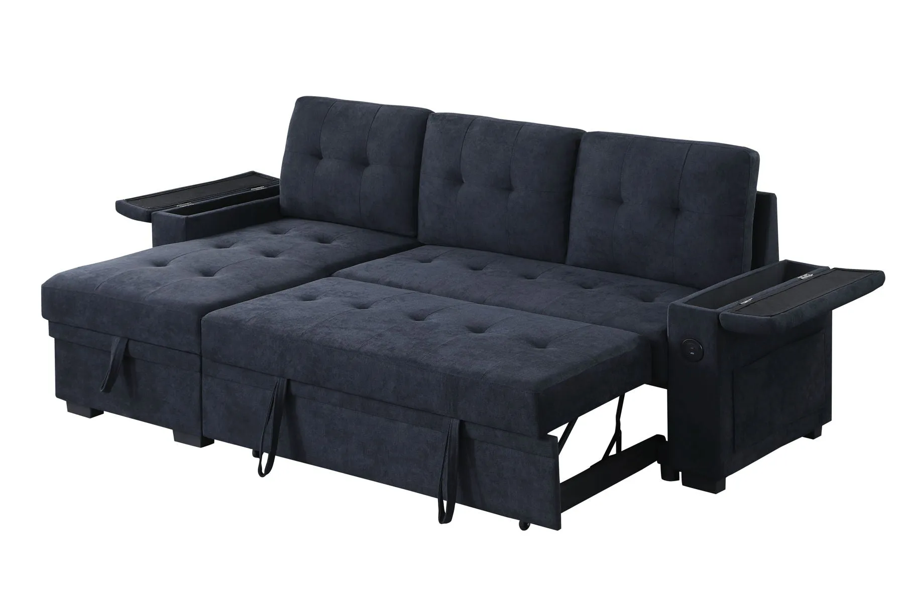 Ashlyn II - 84"W Woven Fabric Reversible Sleeper Sectional Sofa with Storage Chaise by Couch.com