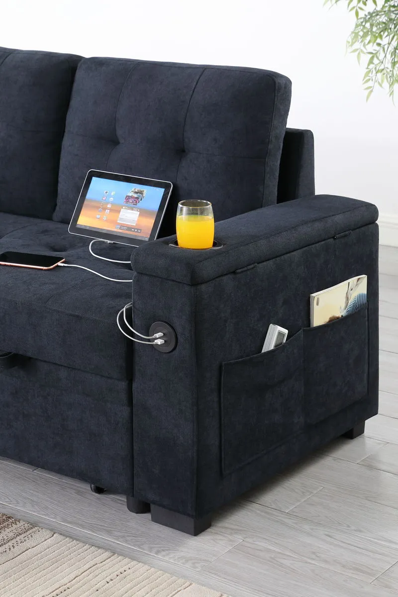 Ashlyn II - 84"W Woven Fabric Reversible Sleeper Sectional Sofa with Storage Chaise by Couch.com