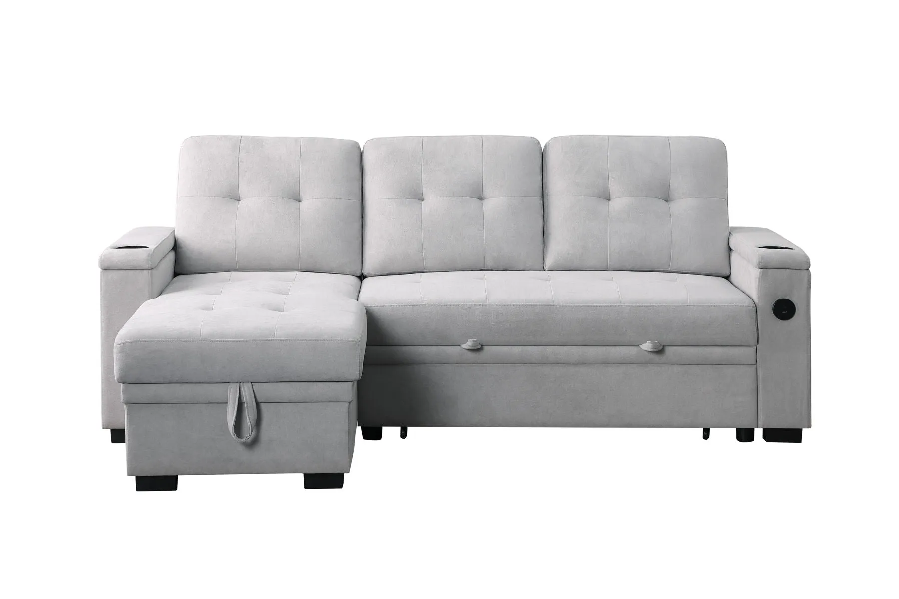 Ashlyn II - 84"W Woven Fabric Reversible Sleeper Sectional Sofa with Storage Chaise by Couch.com