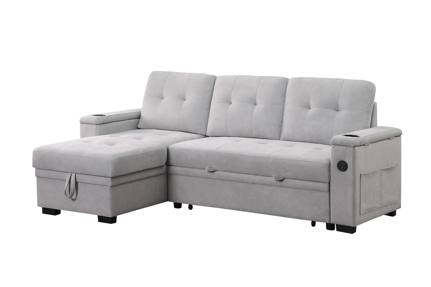 Ashlyn II - 84"W Woven Fabric Reversible Sleeper Sectional Sofa with Storage Chaise by Couch.com