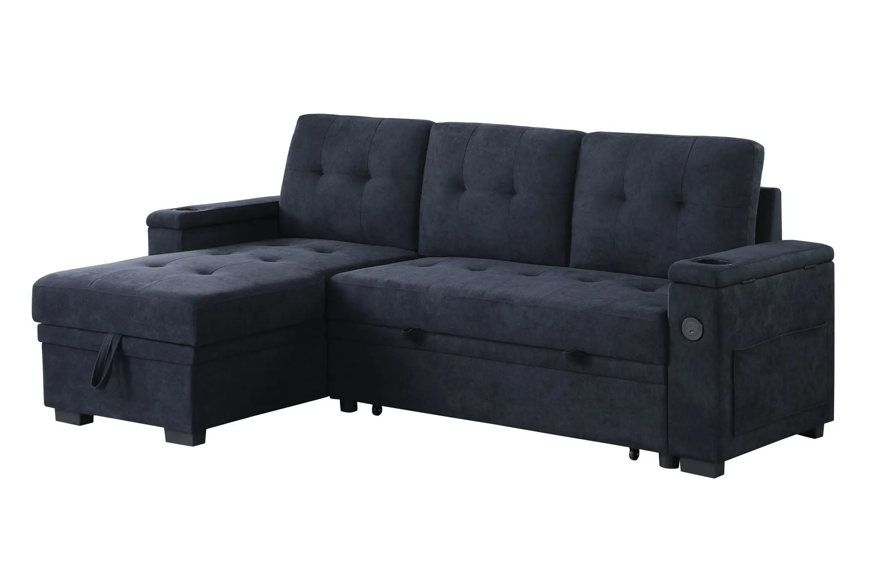 Ashlyn II - 84"W Woven Fabric Reversible Sleeper Sectional Sofa with Storage Chaise by Couch.com