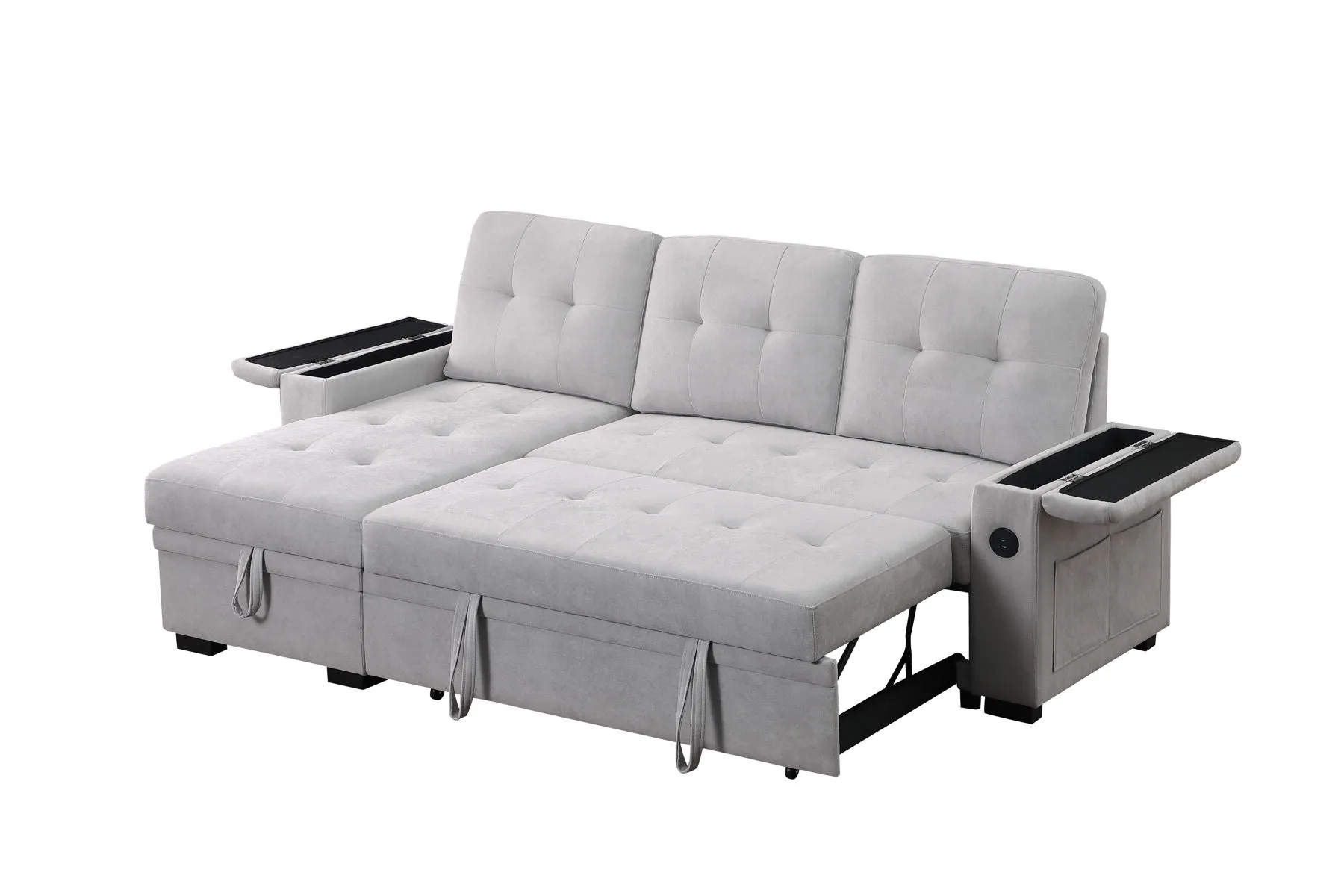 Ashlyn II - 84"W Woven Fabric Reversible Sleeper Sectional Sofa with Storage Chaise by Couch.com