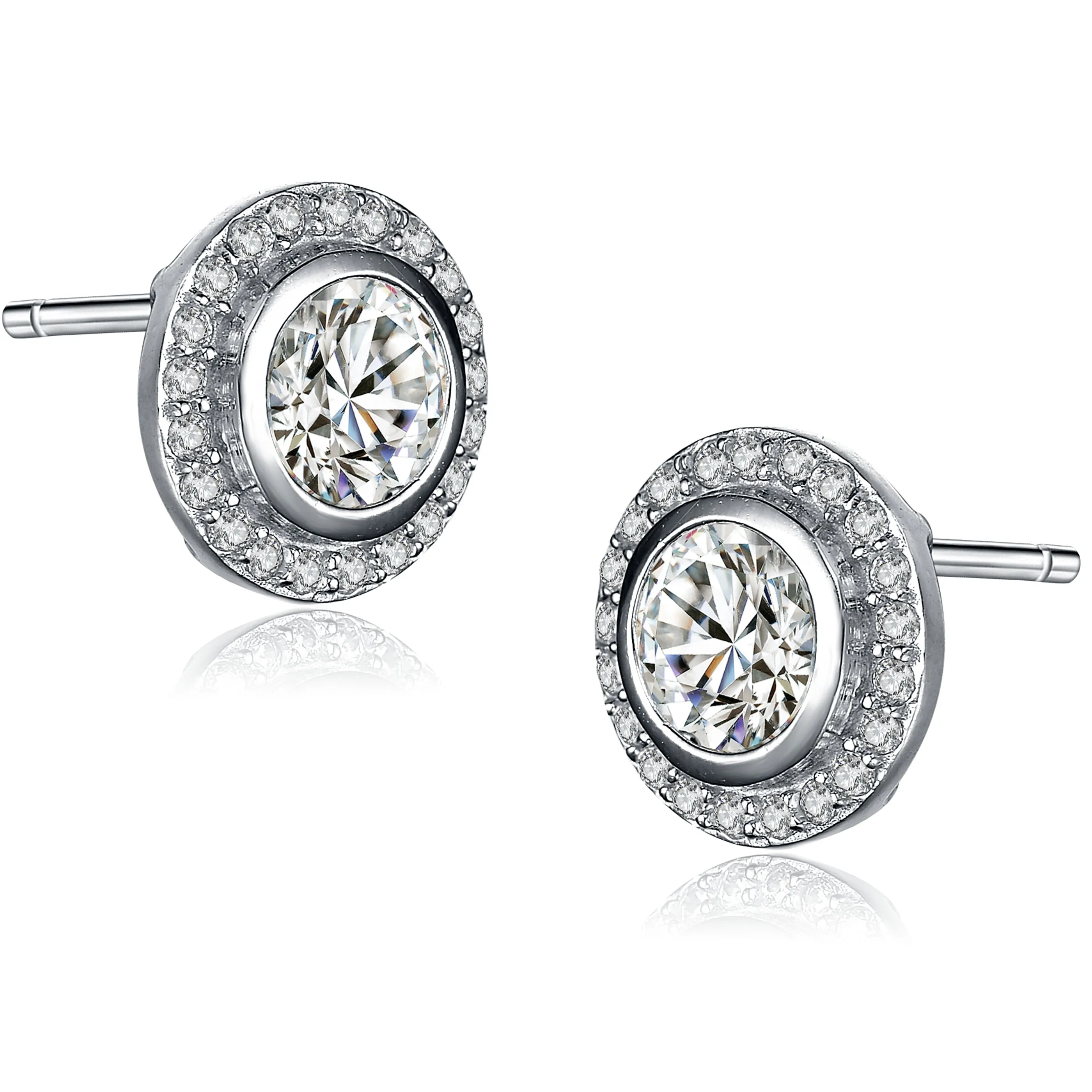 Audrey  Solitaire Halo Earrings