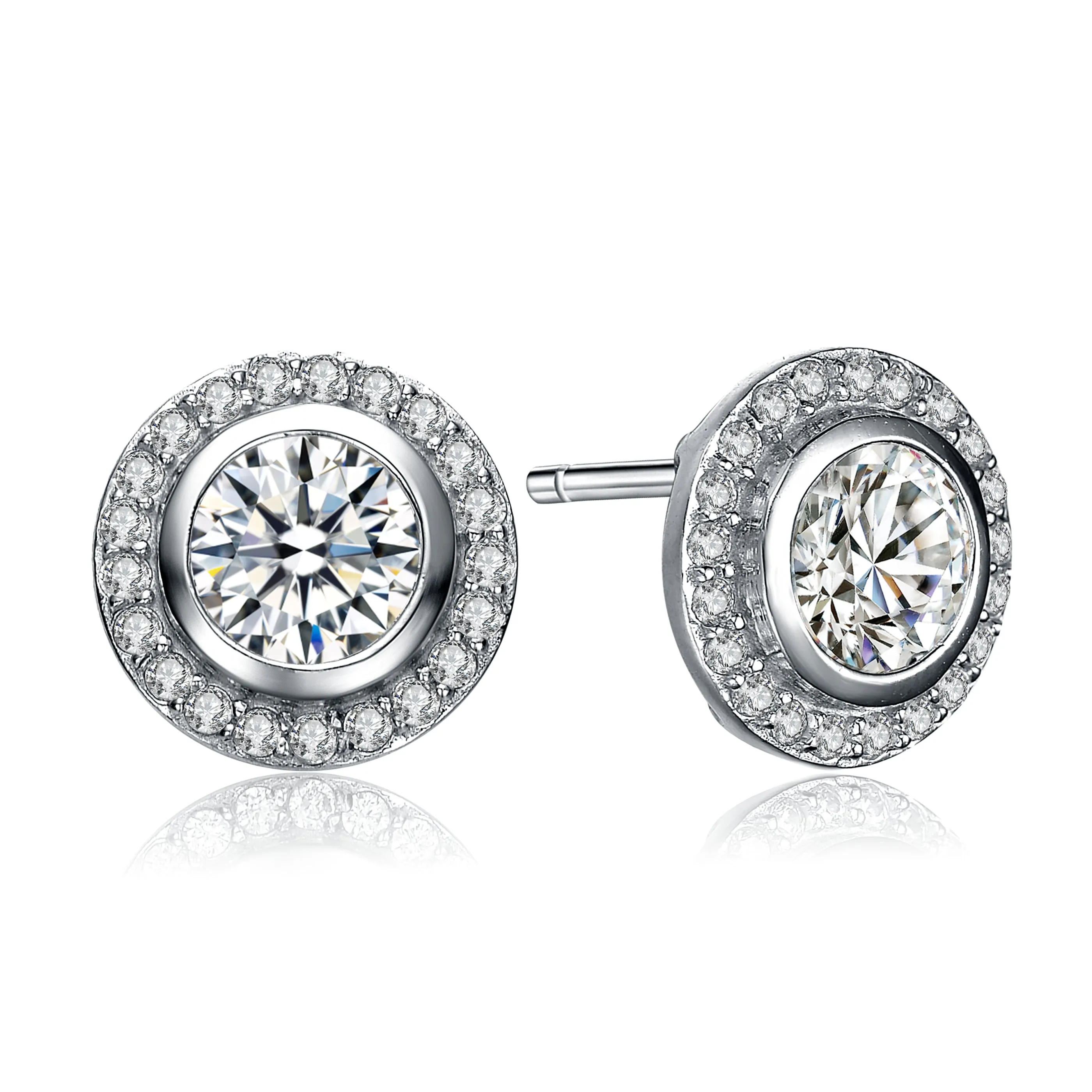 Audrey  Solitaire Halo Earrings
