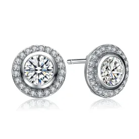 Audrey  Solitaire Halo Earrings