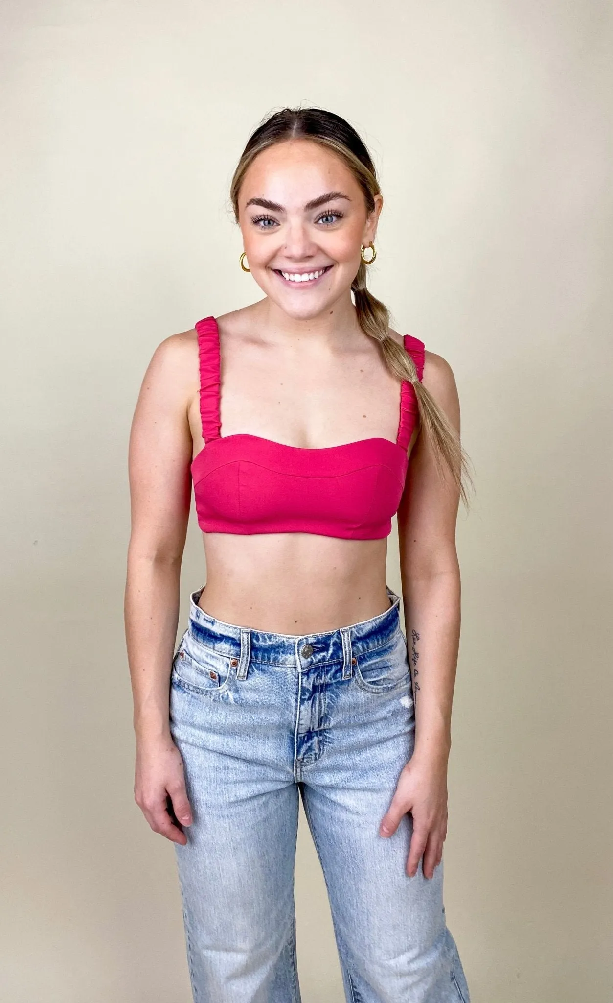 Banded strap crop top fuchsia