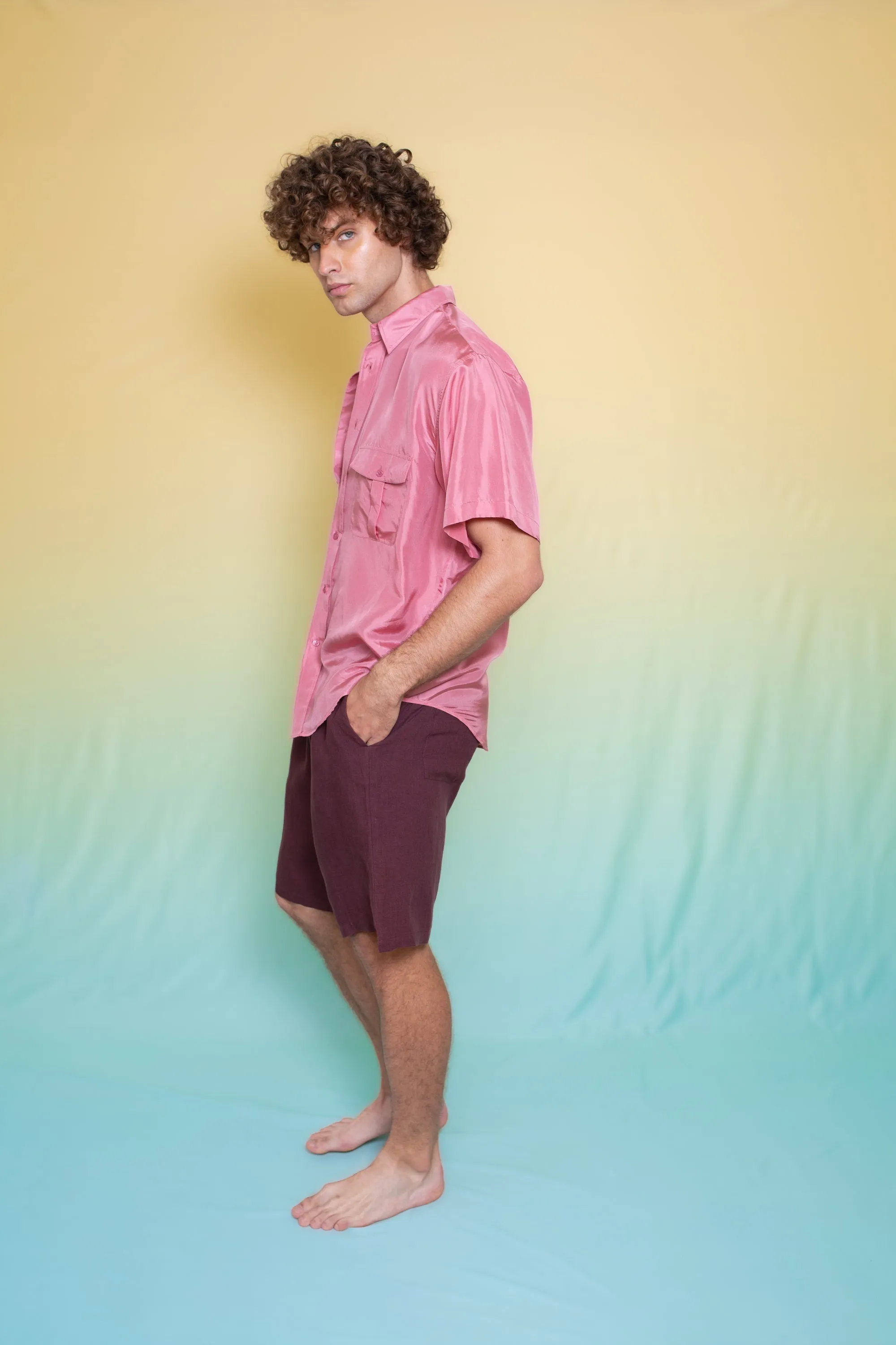 Basketball Linen Short Burgundy Man
