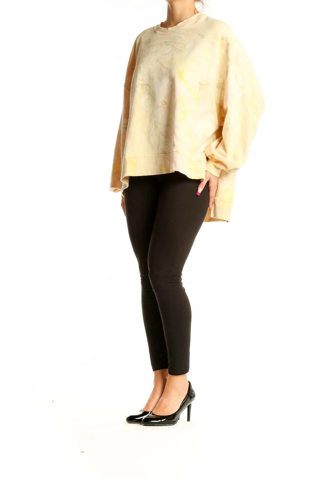 Beige Yellow Marble Print Sweatshirt