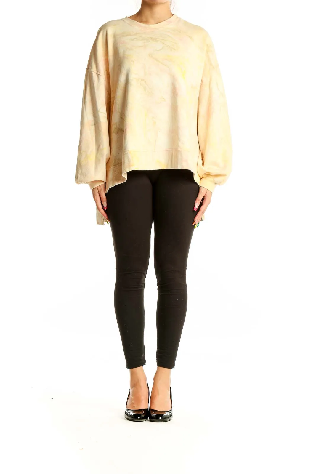 Beige Yellow Marble Print Sweatshirt