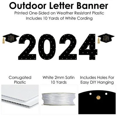 Big Dot of Happiness Tassel Worth The Hassle - Gold - Large Graduation Party Decorations - 2024 - Outdoor Letter Banner