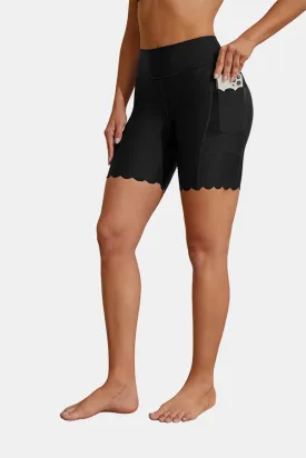 Black High Waist Swim Shorts with Pockets Swimsuit Bottom Longboard Shorts