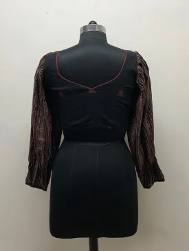 Black Jamdani Pleated sleeve blouse