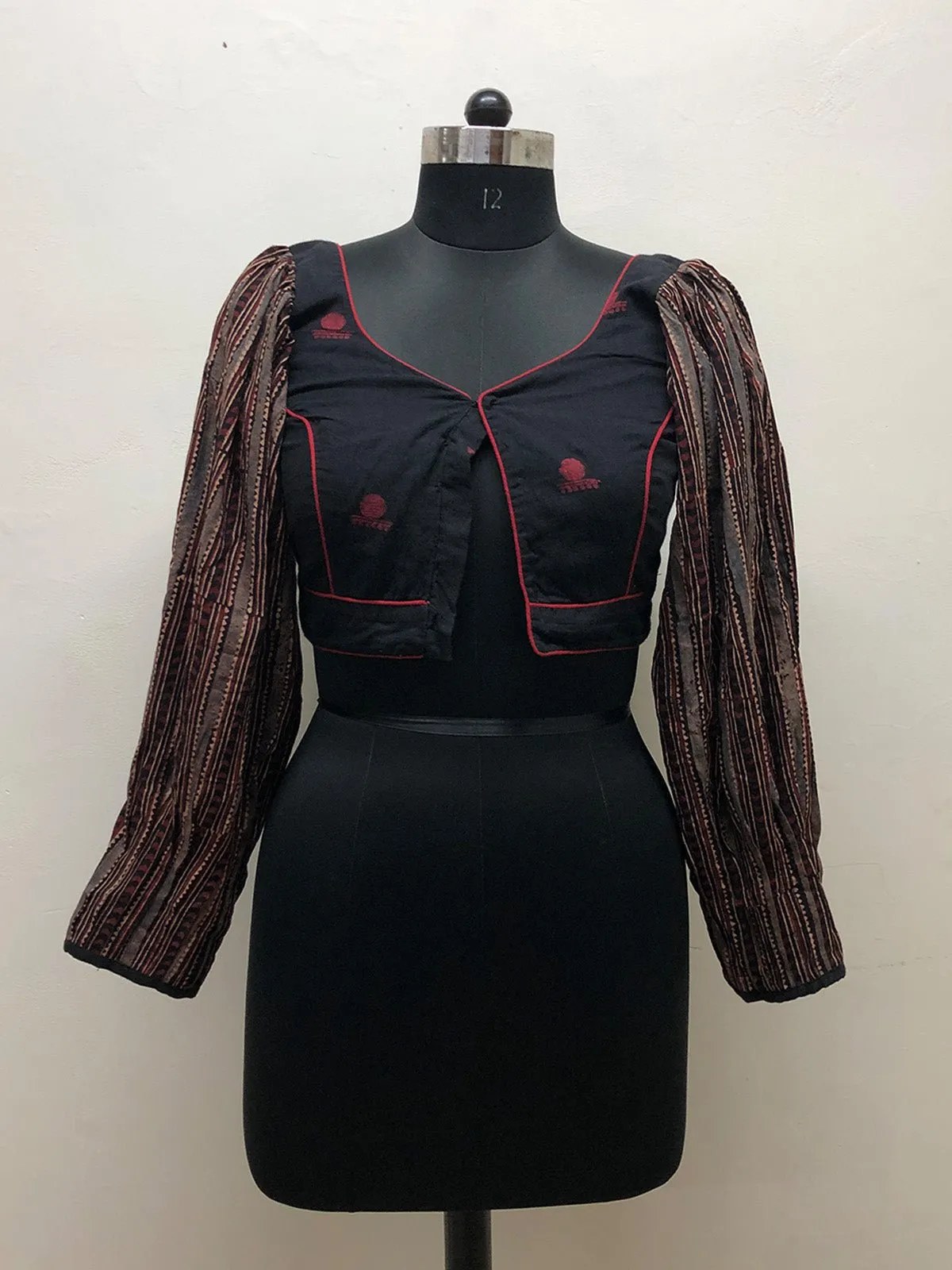 Black Jamdani Pleated sleeve blouse