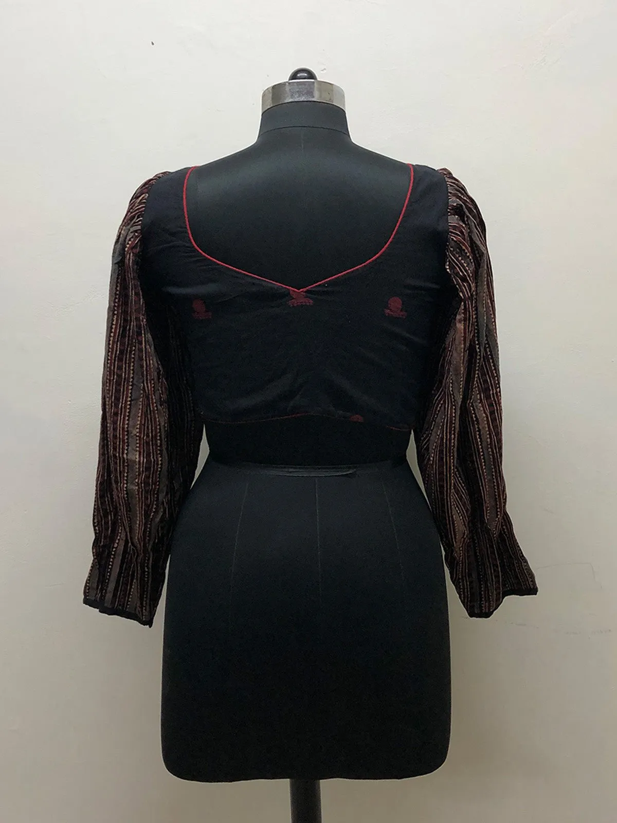 Black Jamdani Pleated sleeve blouse