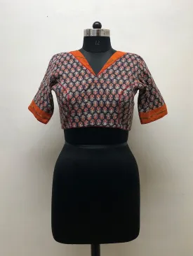 Black Kantha and Orange Khesh Blouse