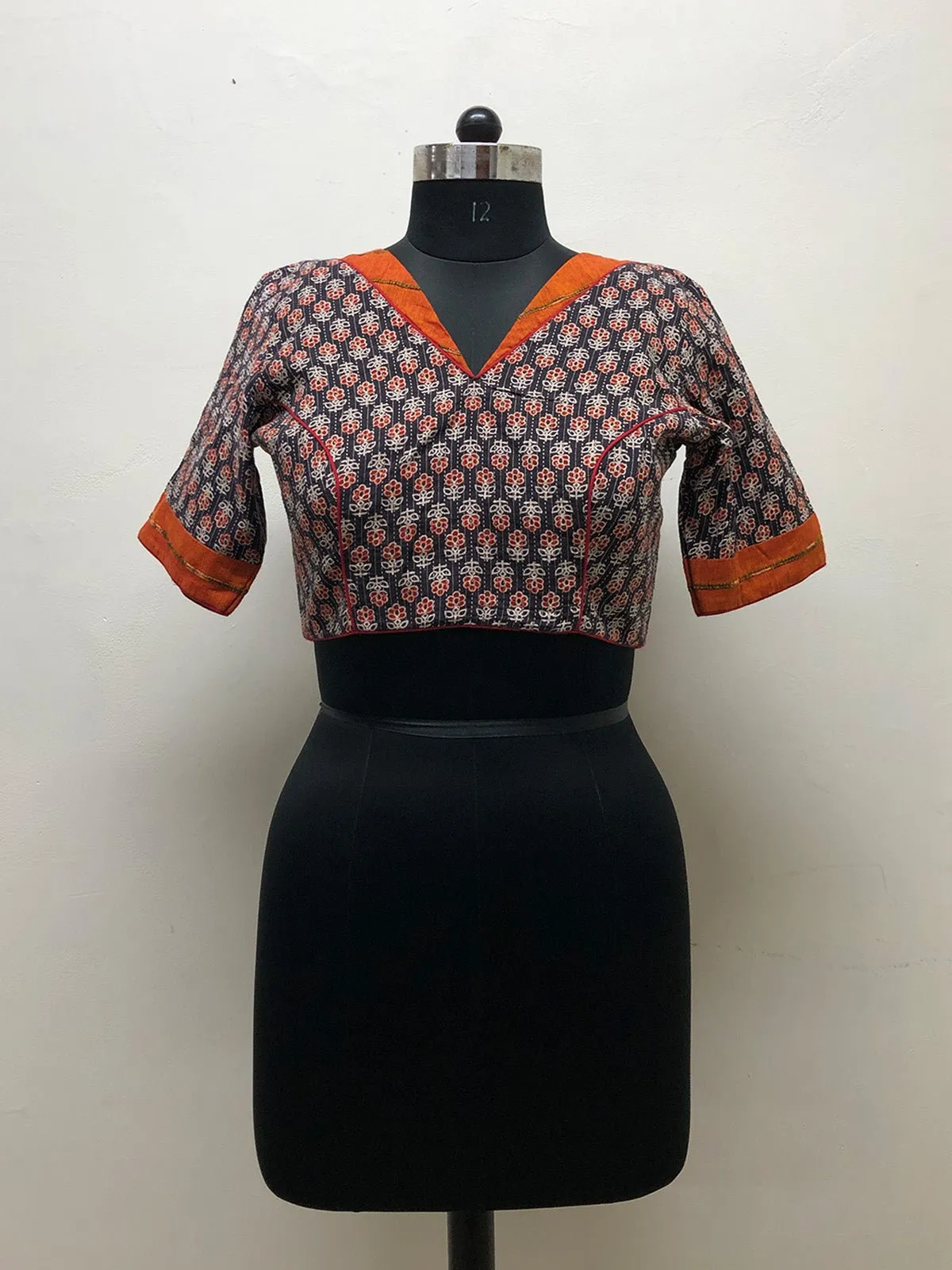 Black Kantha and Orange Khesh Blouse
