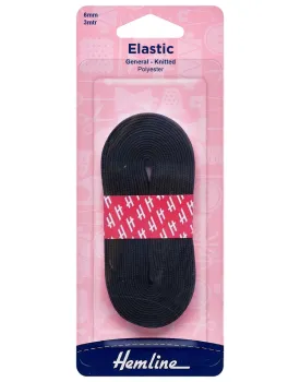 Black Knitted Elastic, 6mm x 3m