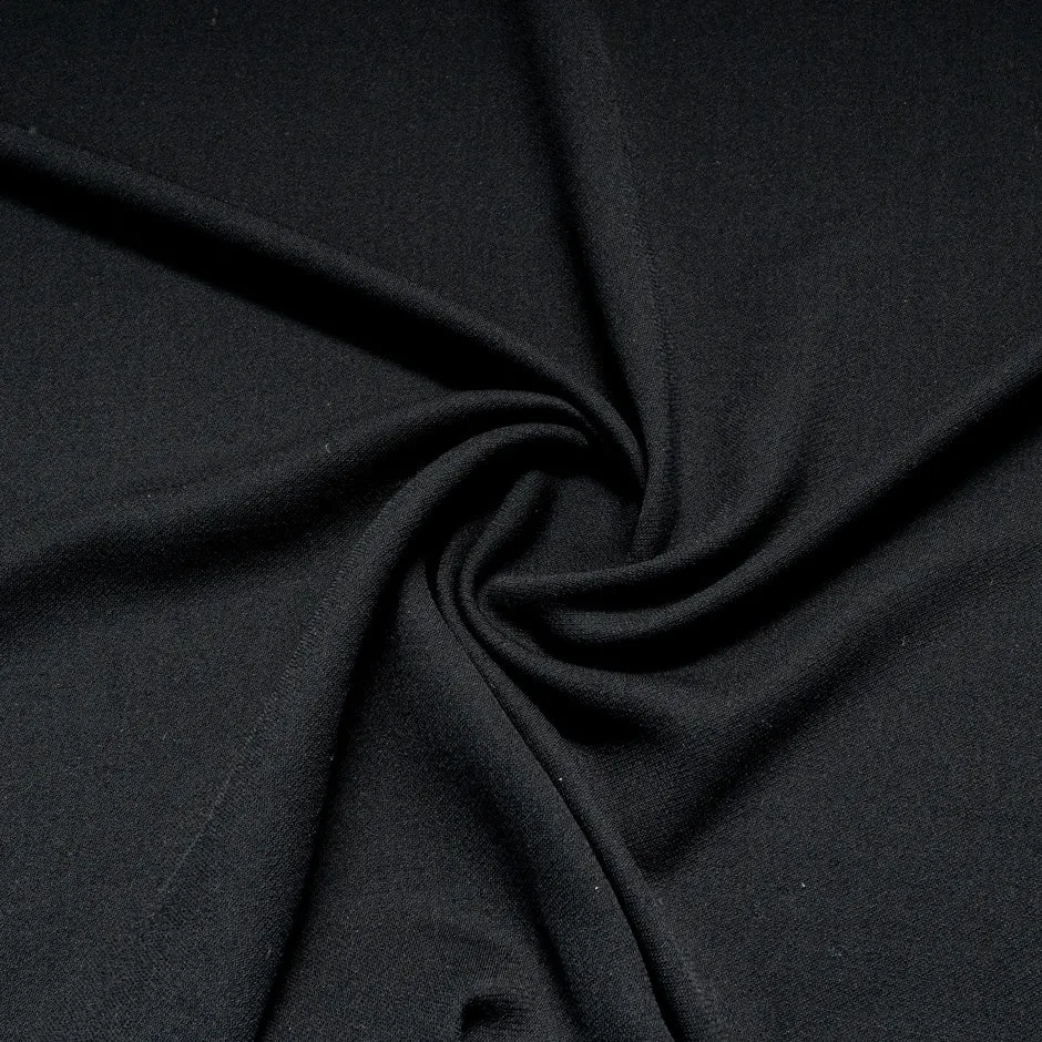 Black Stretch Single Wool Blend Crêpe
