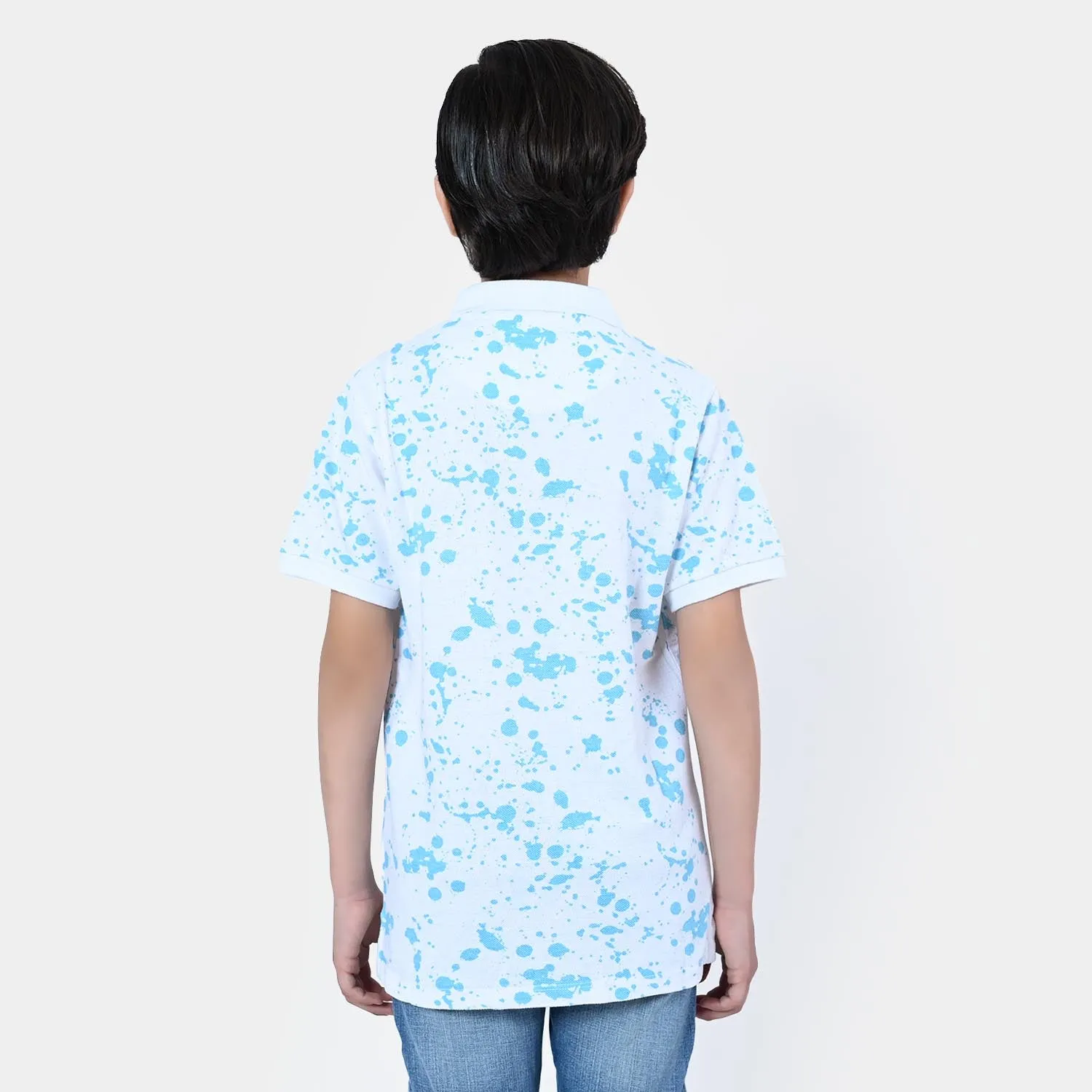 Boys Cotton Polo Shirt Art | White