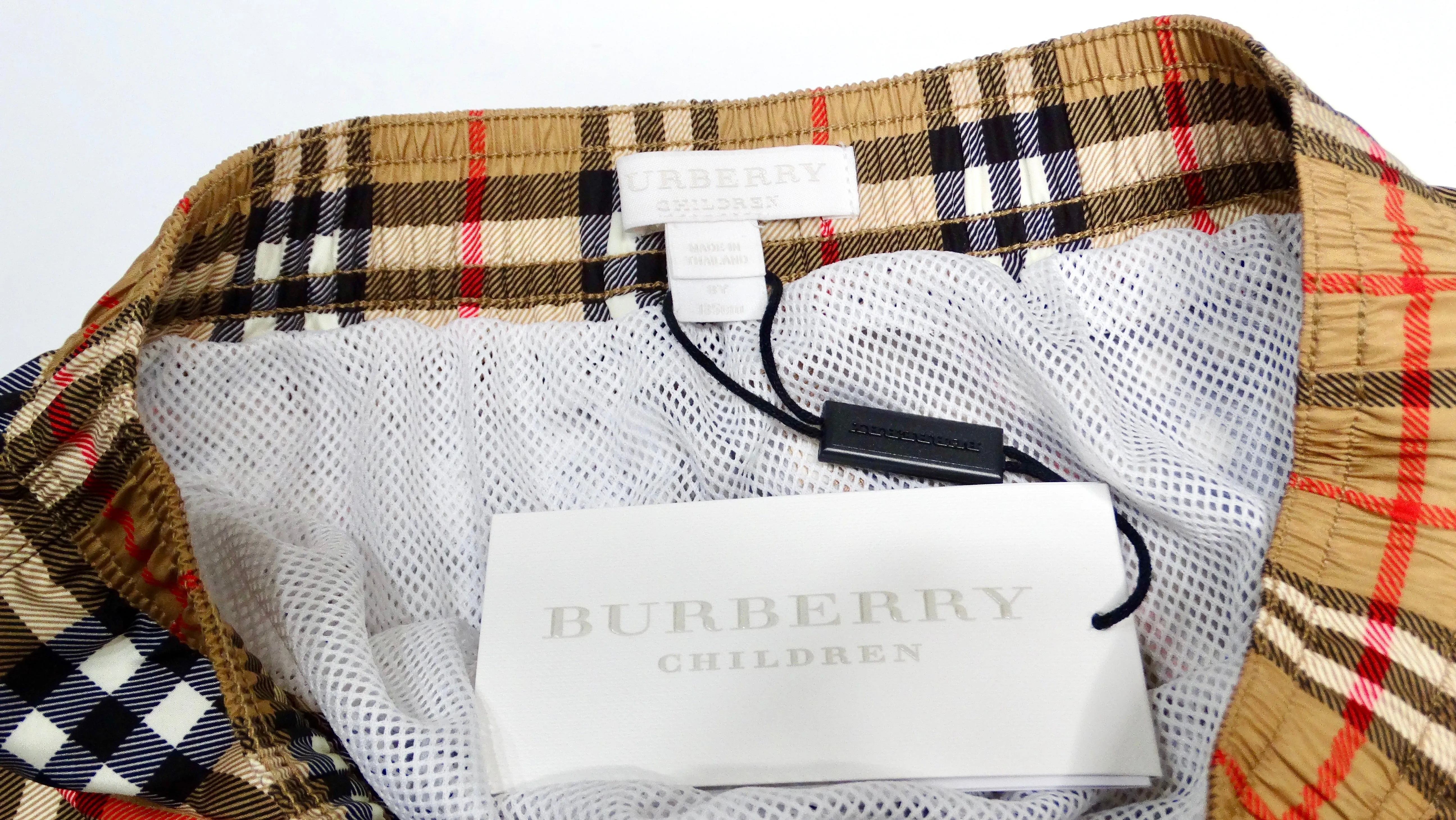 Burberry Children Antique Yellow Plaid Boys' Swim Trunks