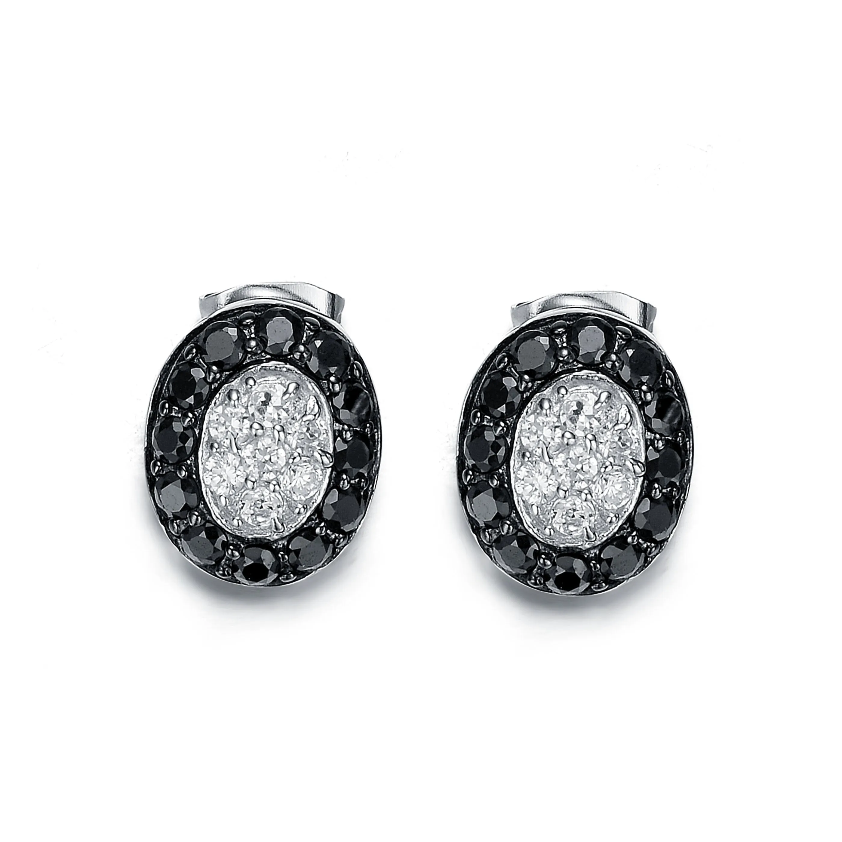 Cubic Zirconia SS Black Plated Round Stud Earrings