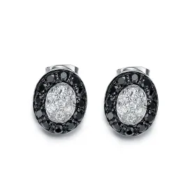 Cubic Zirconia SS Black Plated Round Stud Earrings