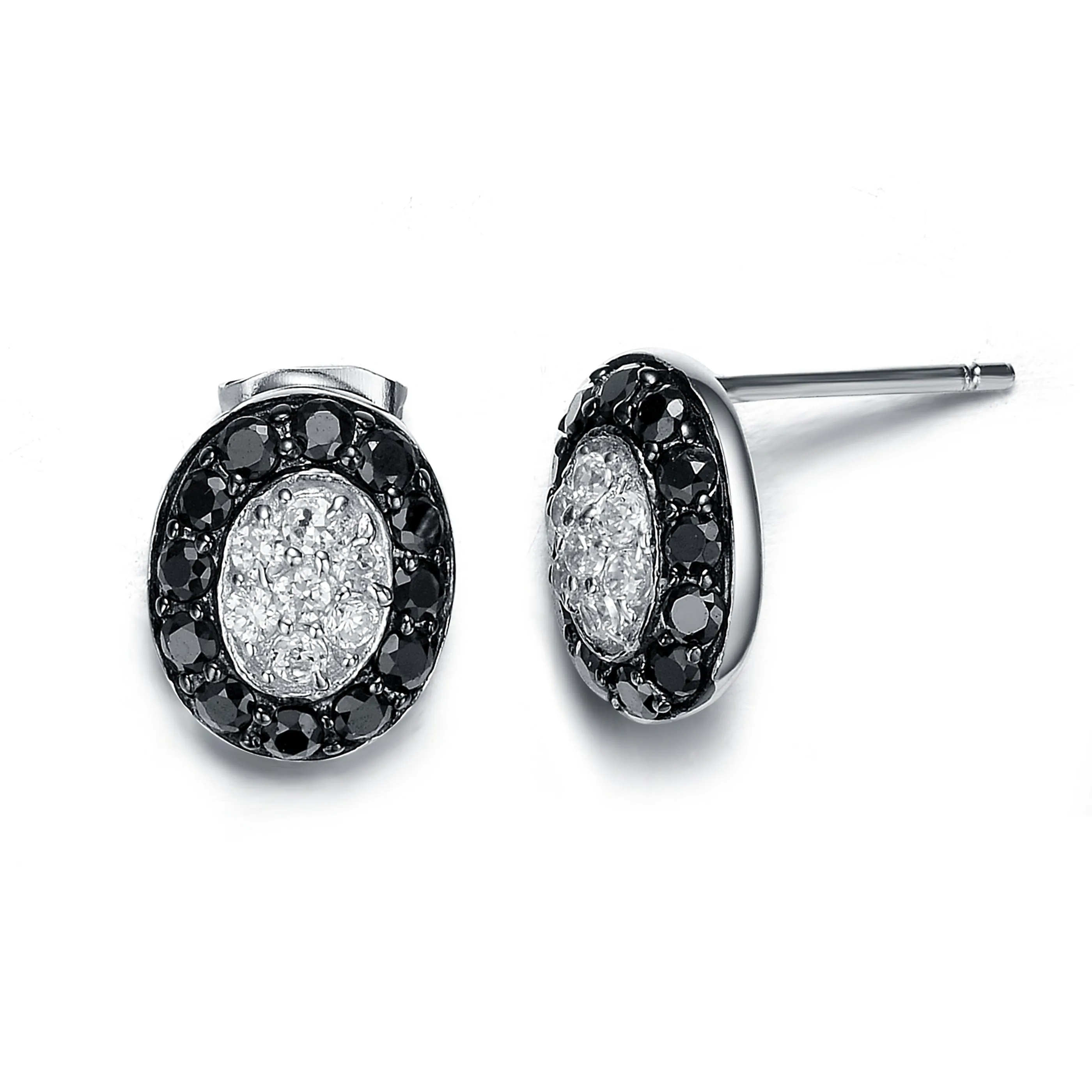 Cubic Zirconia SS Black Plated Round Stud Earrings