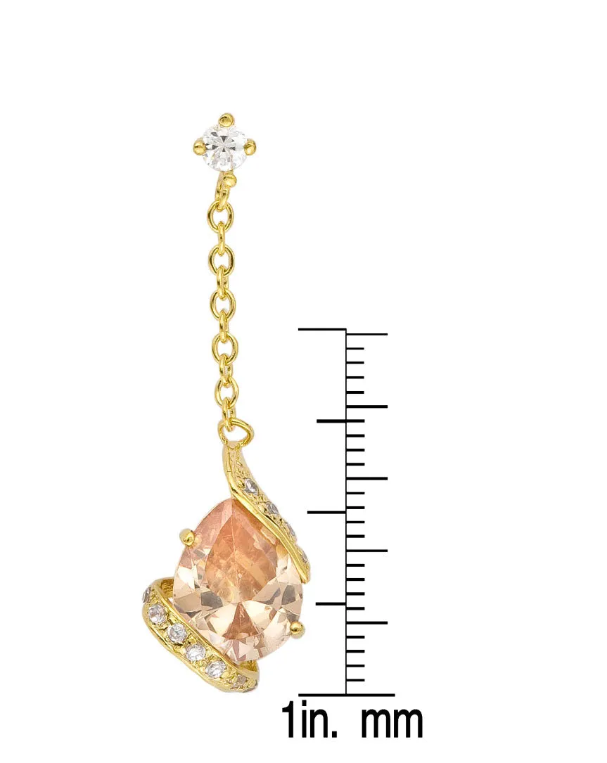 Cubic Zirconia Sterling Silver Rhodium Plated Champagne Pear Shape Long Drop Earrings