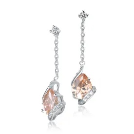Cubic Zirconia Sterling Silver Rhodium Plated Champagne Pear Shape Long Drop Earrings