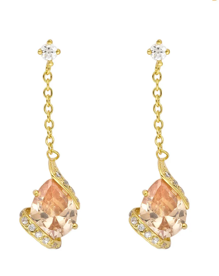 Cubic Zirconia Sterling Silver Rhodium Plated Champagne Pear Shape Long Drop Earrings