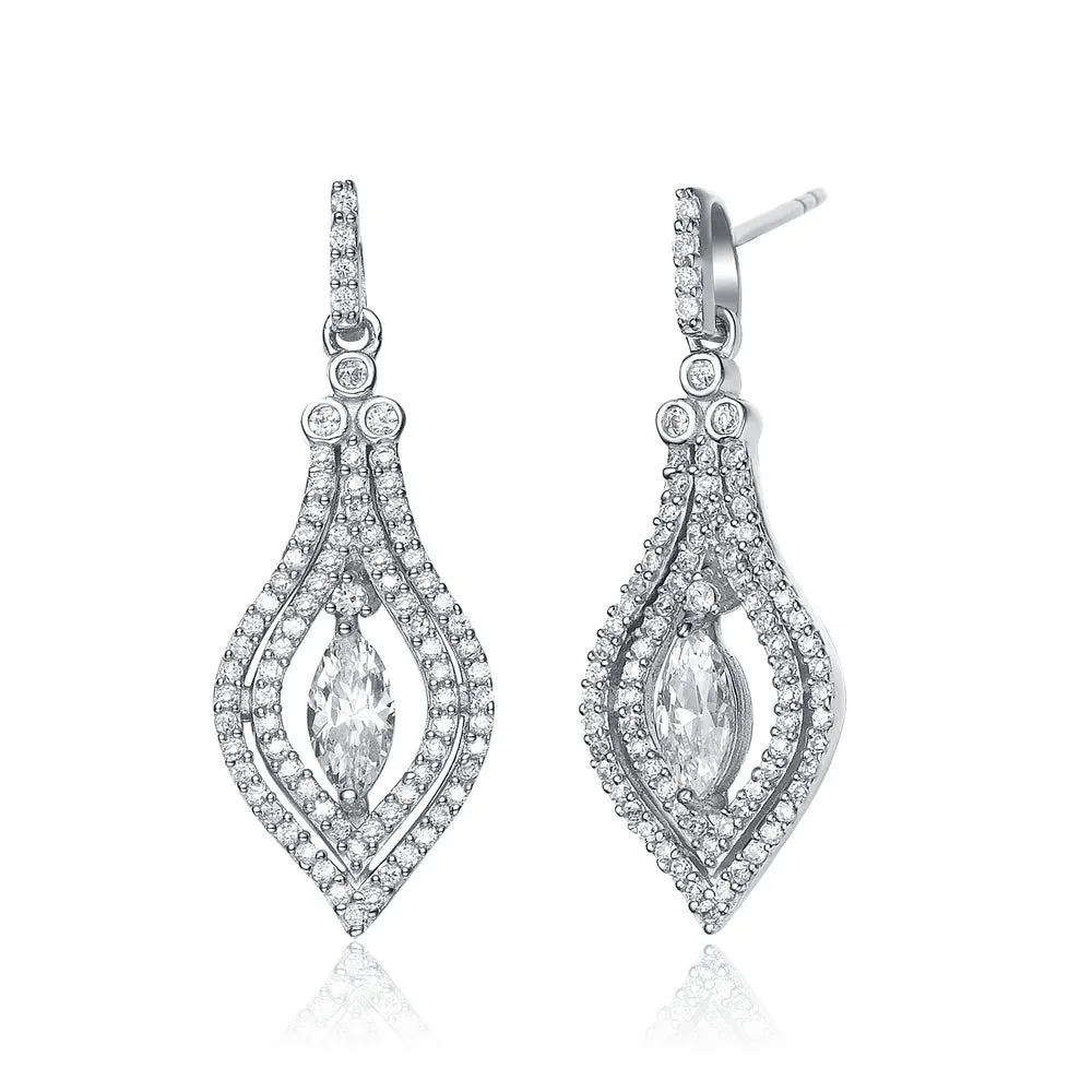 Cubic Zirconia Sterling Silver Rhodium Plated Micro Pave Teardrop Earrings