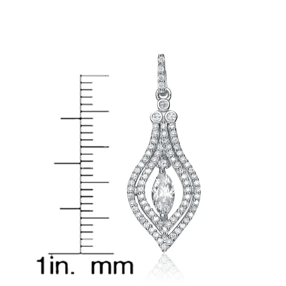 Cubic Zirconia Sterling Silver Rhodium Plated Micro Pave Teardrop Earrings