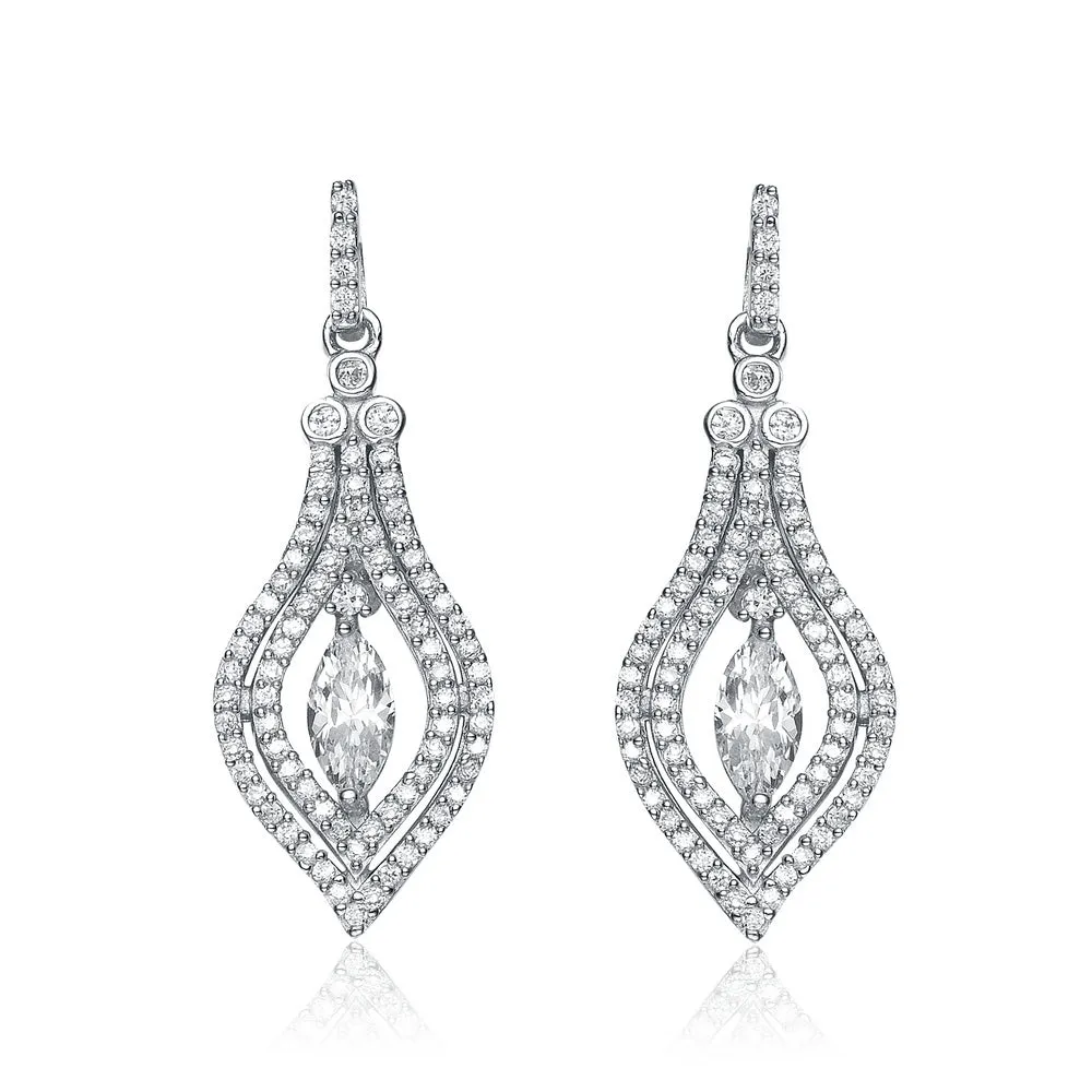 Cubic Zirconia Sterling Silver Rhodium Plated Micro Pave Teardrop Earrings
