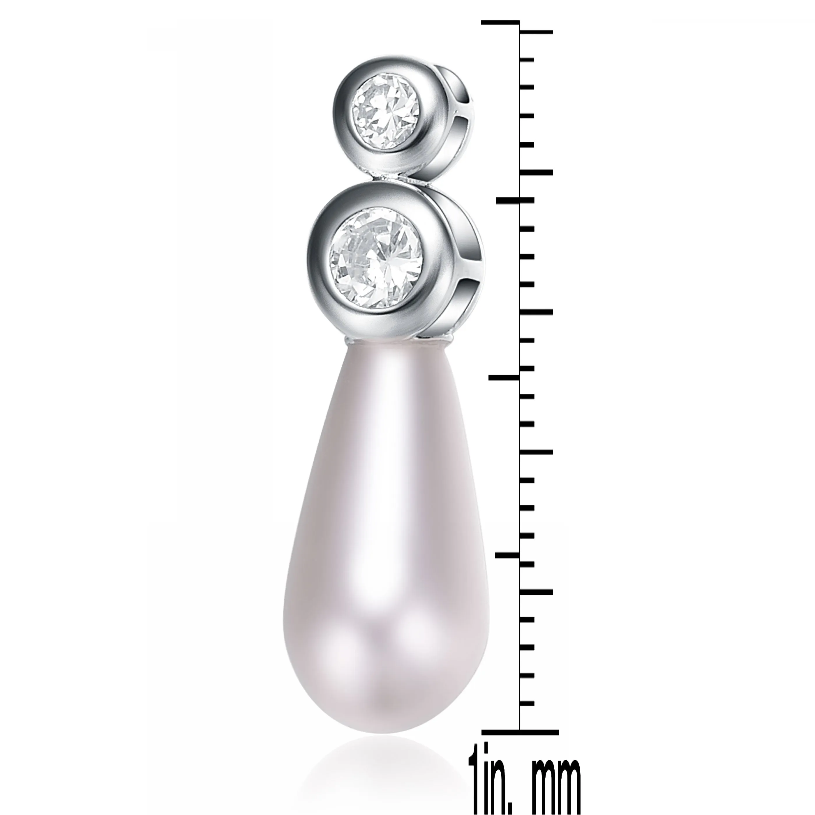 Cubic Zirconia Sterling Silver Rhodium Plated Round Bezel Set Mother Of Pearl Drop Earrings