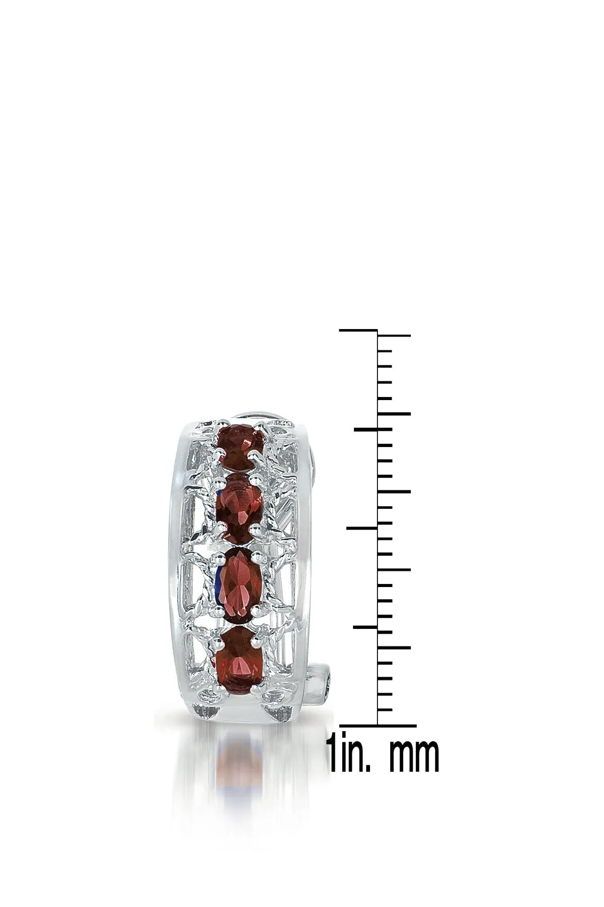 Cubic Zirconia Sterling Silver Rhodium Plated Ruby Omega Earrings