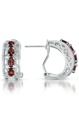 Cubic Zirconia Sterling Silver Rhodium Plated Ruby Omega Earrings