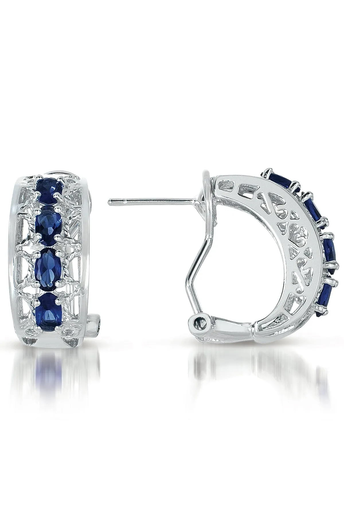 Cubic Zirconia Sterling Silver Rhodium Plated Ruby Omega Earrings