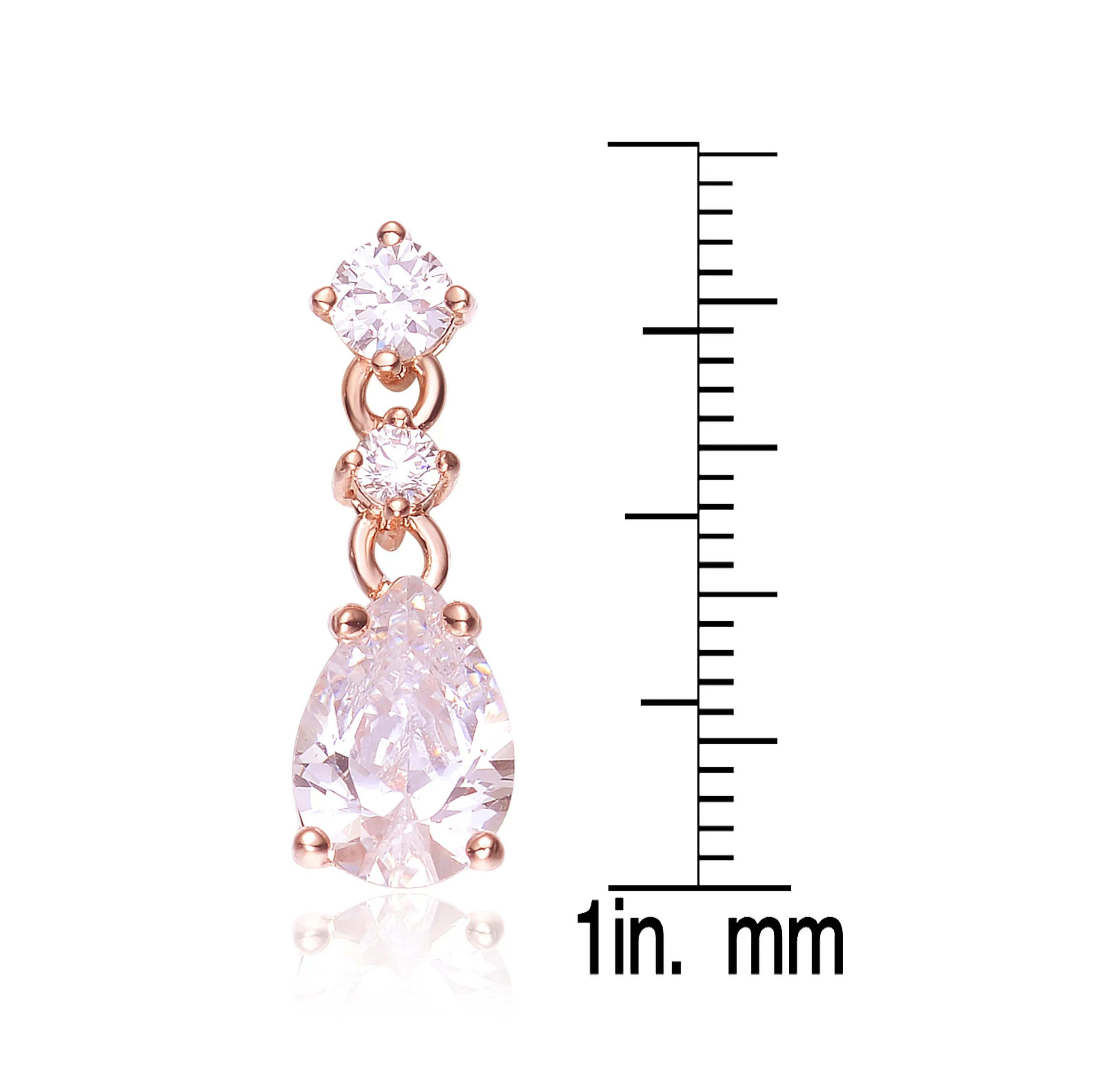 Cubic Zirconia Sterling Silver Rose Gold Plated Pear Drop Earrings
