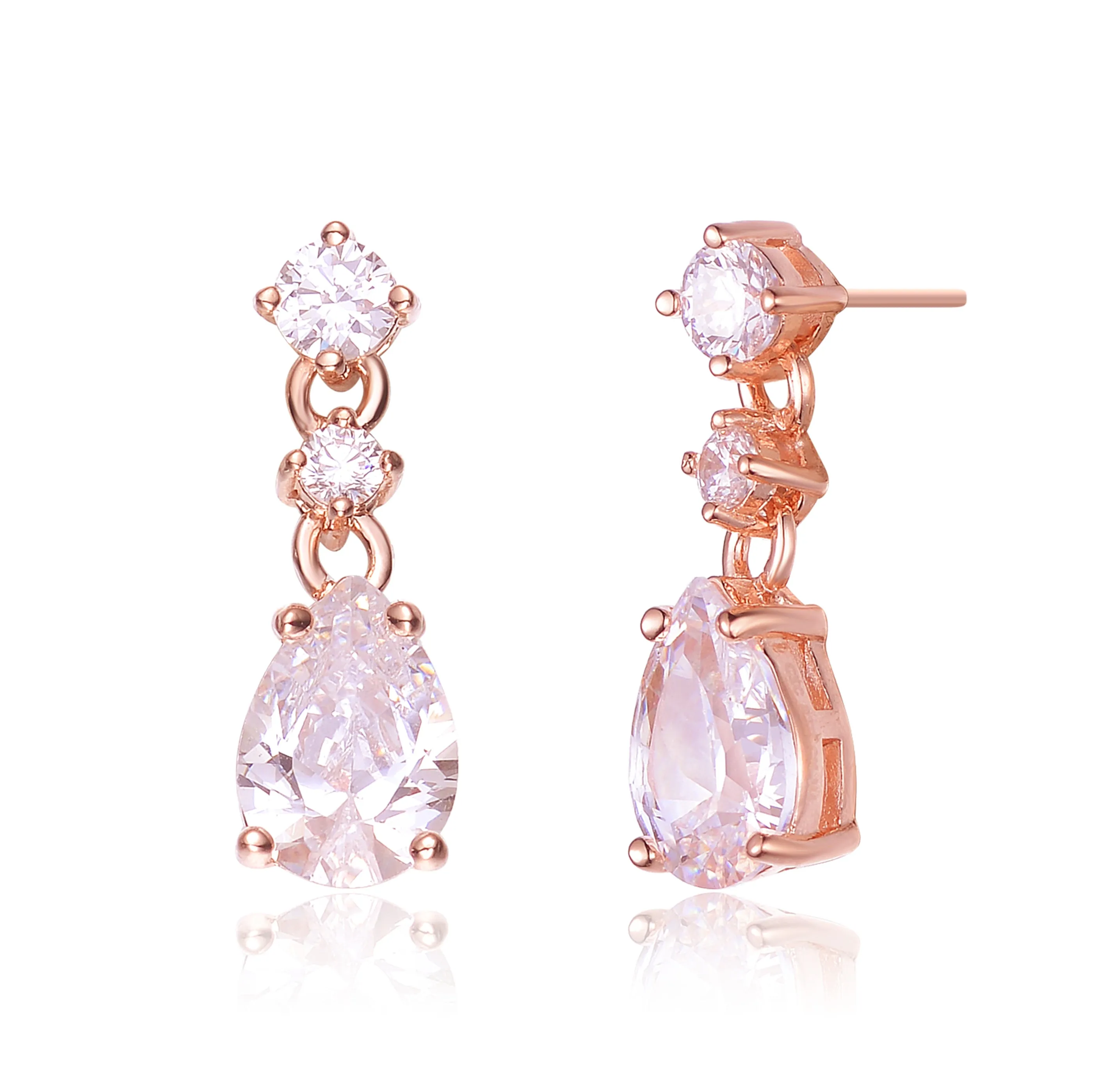 Cubic Zirconia Sterling Silver Rose Gold Plated Pear Drop Earrings
