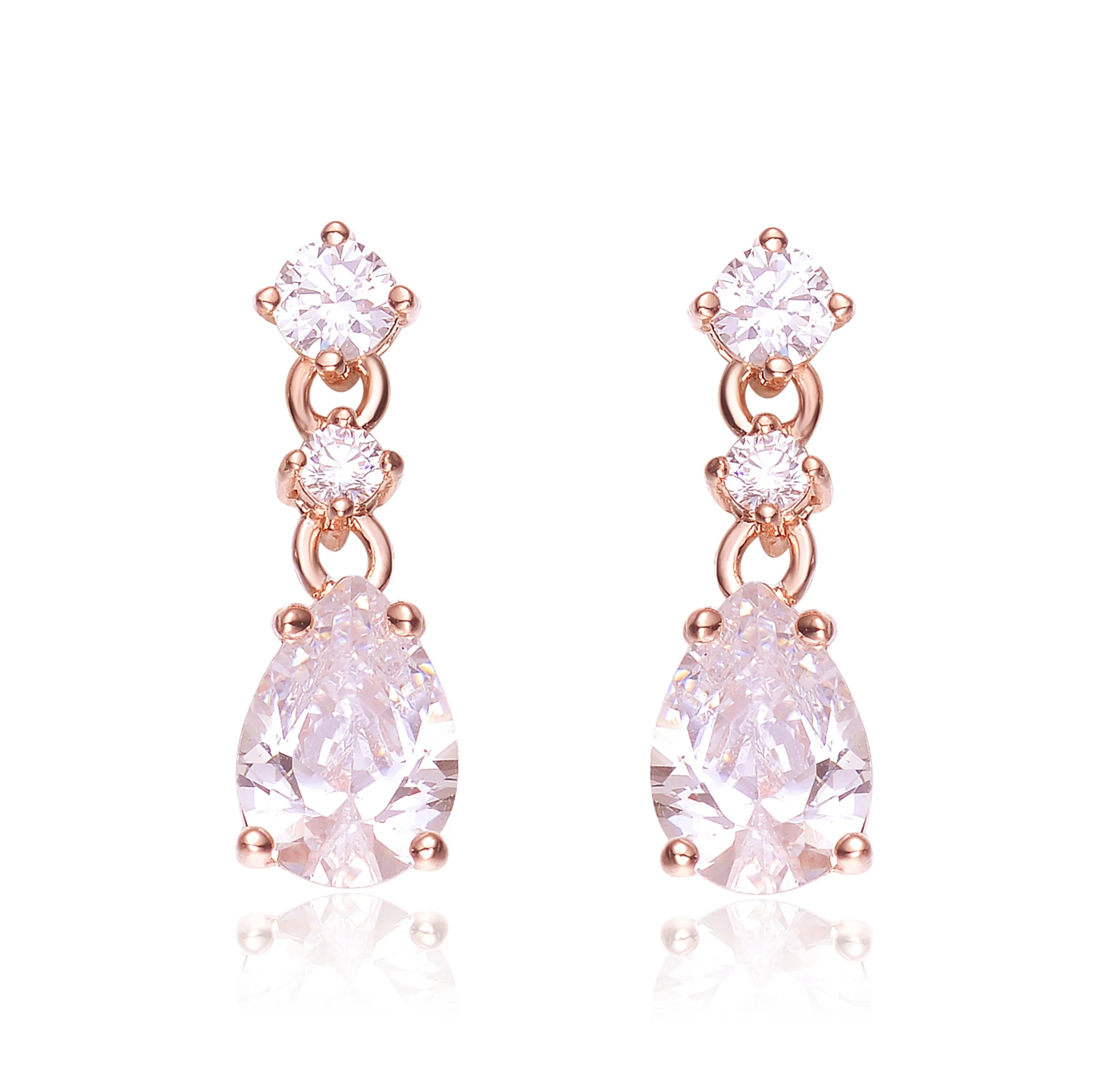 Cubic Zirconia Sterling Silver Rose Gold Plated Pear Drop Earrings