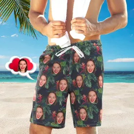 Custom Face Board Shorts for Men Gifts  - Tropical Leaves