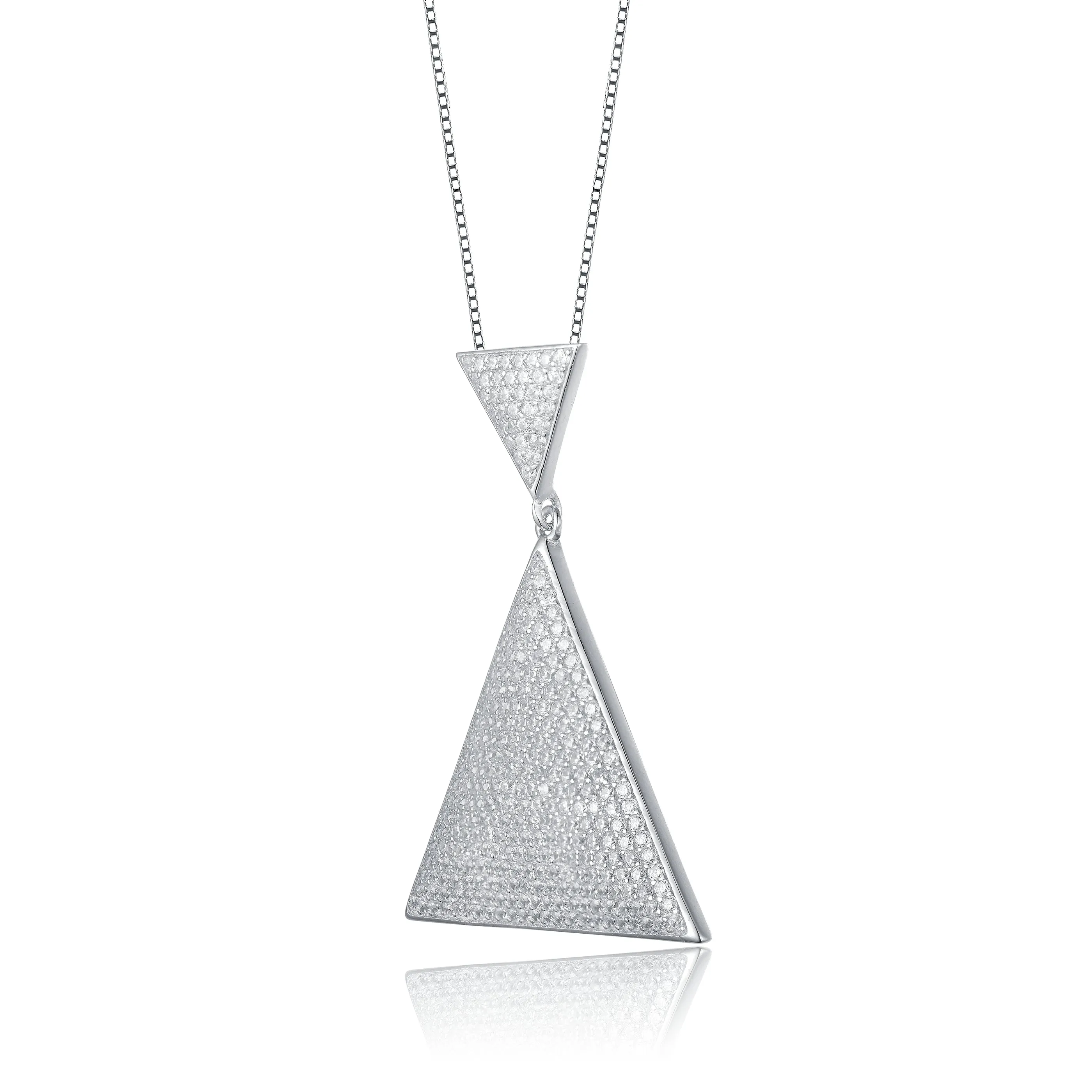 CZ SS Rose Plated Triangle Shape Drop Earrings